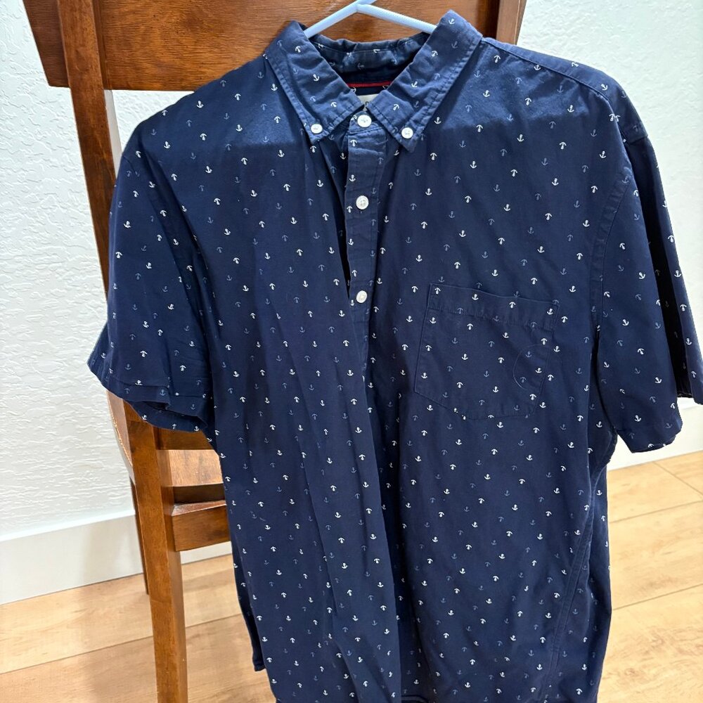 Men's button down shirt, Anchor pattern, Navy blue, Size: XL